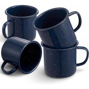 Mimorou 4 Pcs 16 oz Enamel Mugs Outdoor Camping Coffee Cups for Hot Cold Beverages Durable for Home, Travel, Beach (Blue)