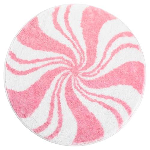 Breling 1 Pcs Christmas Bathroom Rug Small Decor Christmas Kitchen Bathroom Rug Winter Bath Mats Non Slip Carpet for Tub Living Dining Holiday(Candy,Pink,15.75 x 15.75)