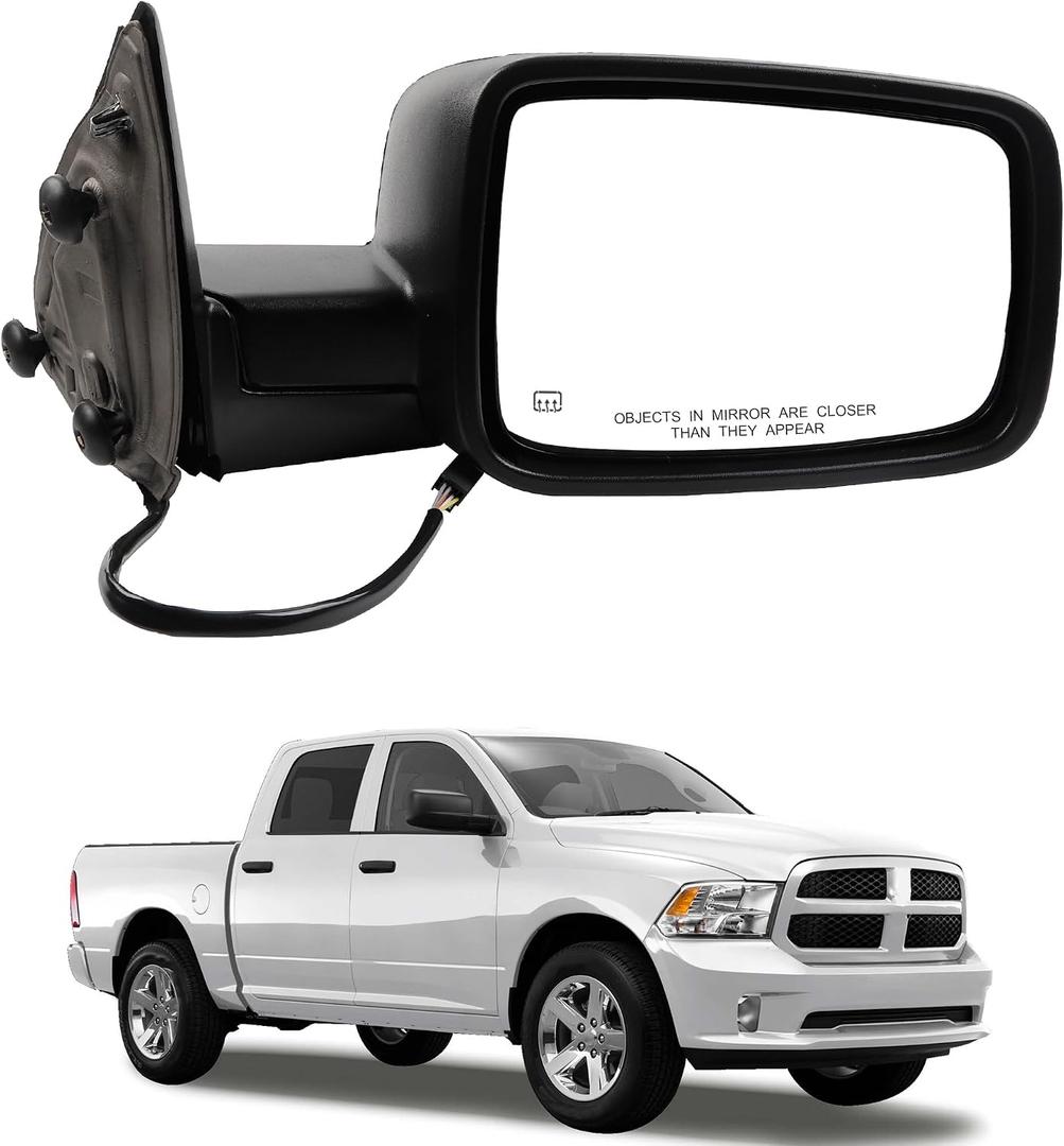 Dasbecan Passenger Side Mirror Compatible with 2014-2018 Ram 1500,2019-2022 Ram 1500 Classic Right Mirror With Heated Manual Folding Power Glass Replaces 68147862AQ CH1321354, R-5pins