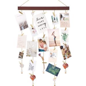 Mkono Hanging Photo Display Pictures Holders with 25 Wood Clips Teen Girl Room Decor Holiday Greeting Card Display Boho Gift for Christmas Home Office Nursery Bedroom Room Dorm, 33" L x 16.5" W