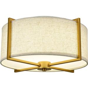 Modern Gold Flush Mount Ceiling Light Drum Shade Brass Bedroom Light Fixtures Ceiling