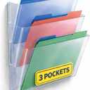 1InTheOffice Wall File Holder, Wall Mount Clear Plastic File Holder, 3-Pocket, Letter Size