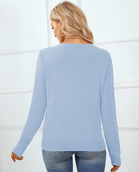 QUALFORT Women's Sweater 100% Cotton Long Sleeve Pullover Sweater Soft Lightweight Knit Tops 2025, Size M