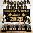 Graduation Decorations 2026 2027 - Black Gold Congrats Grad Banner Backdrop Tablecloth Set - Graduation Decorations Class of 2026 | Graduation Party Favors Supplies