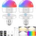 Rechargeable Light Bulb E26 with Auto Charging - Magnetic Wireless Charging Bulb with Remote & Timer, Battery Backup for Sconces & Lamps, 4 Color Temperatures + 9 RGB Colors, Dimmable, 2 Pack