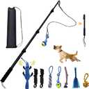 Flirt Pole for Dogs, Interactive Toys Tug-of-war for Dogs, Four-Section Retractable Adjustable Length, Chase Toys with Rope Chewing Sticks, for Outdoor Exercise & Training (50Inch Pole-Black)