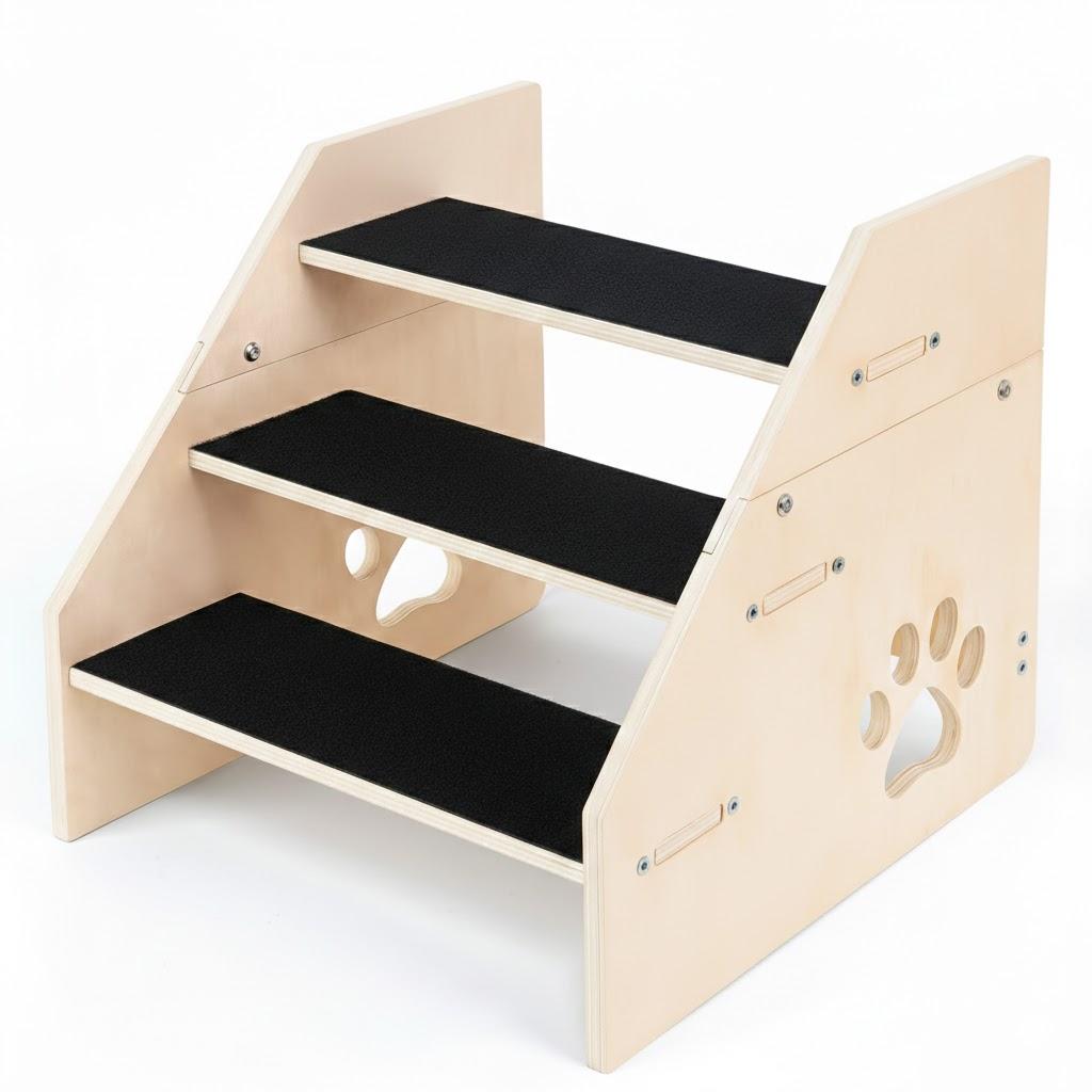 Dog Stairs, Wooden 3-Step Dog Ramp for Small Medium Older Cat, Puppy Essentials Pet Step Ladder for High Bed Couch Car