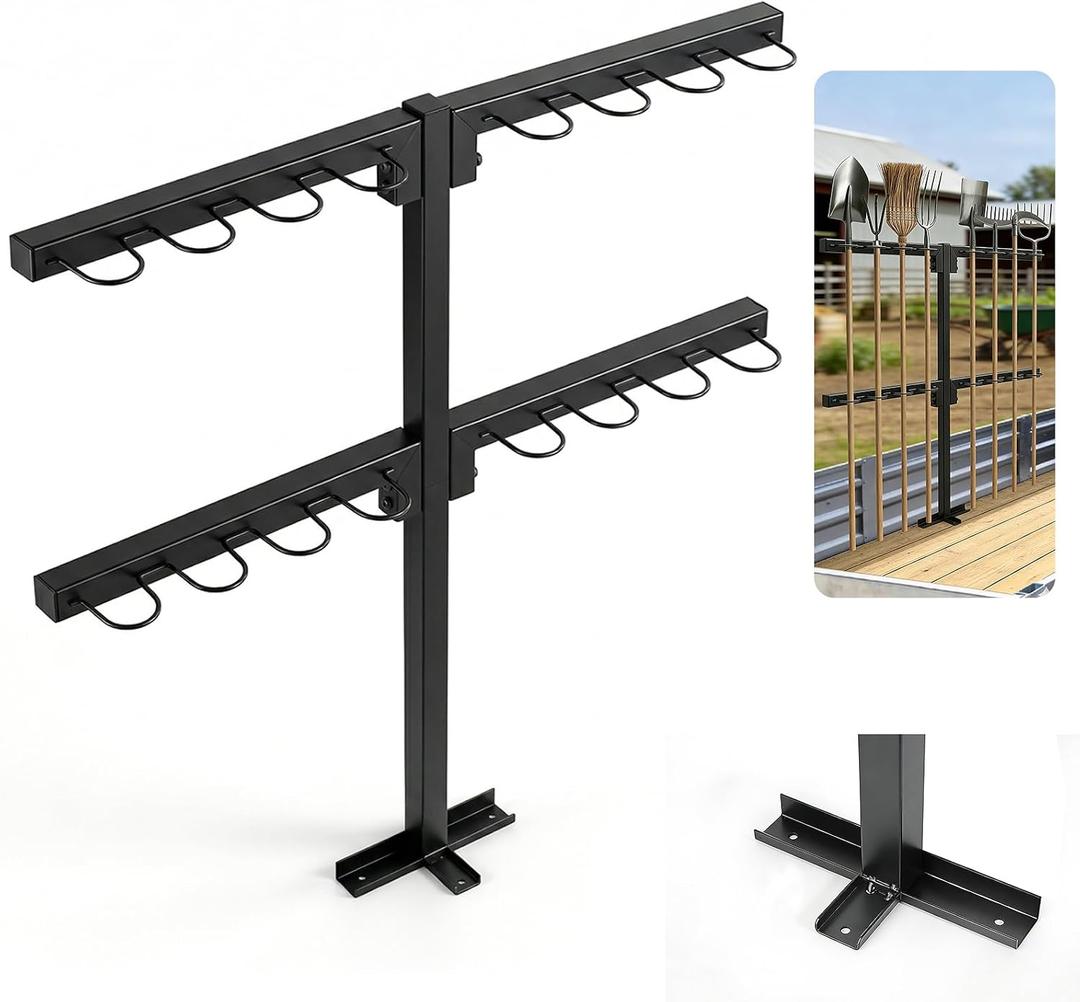 8-Hole Trailer Tool Rack, Tubular Metal Shovel Holder with Reinforced Base, Landscape Truck Tool Organizer for Shovels, Rakes, Hoes, Lawn Care Equipment (black)