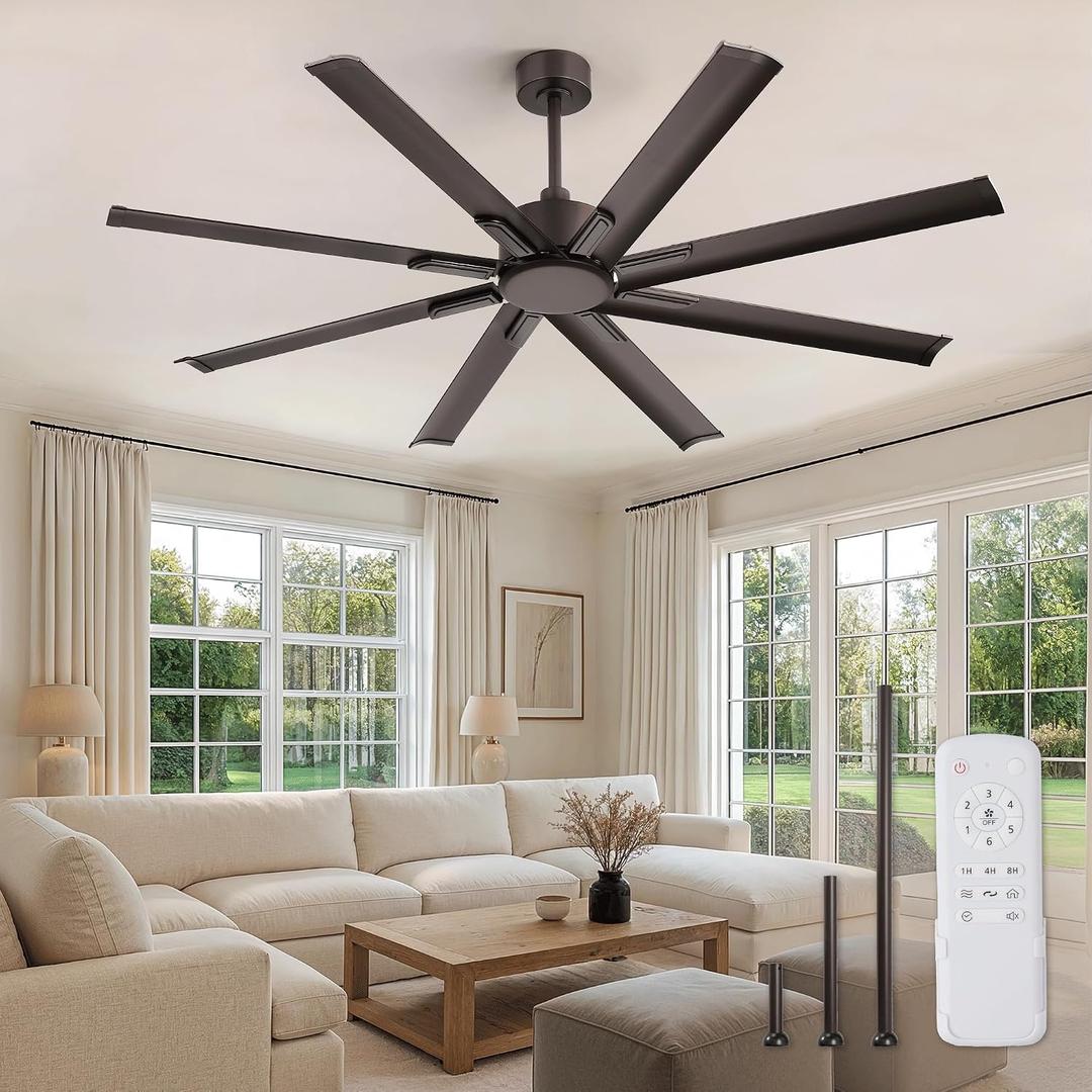 ZMISHIBO 65 Inch Ceiling Fan without Light, 8 Aluminum Reversible Blades