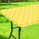 Smiry Rectangle Picnic Table Cover, Waterproof Elastic Fitted Camping Tablecloths for 8 Foot Tables, Wipeable Flannel Backed Vinyl Tablecloth Protector for Indoor, Outdoor (Yellow, 36x96 Inches)
