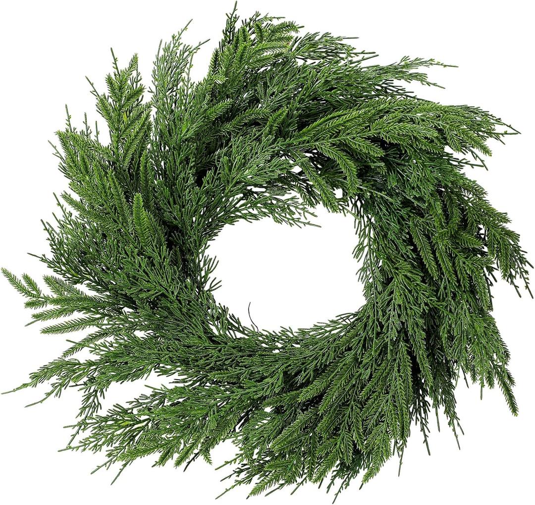 24" Christmas Wreath Artificial Large Wreath Christmas Decoration for Front Door Real Touch Artificial Green Decoration for Xmas Winter Farmhouse Home Decor (Norfolk and Cedar)