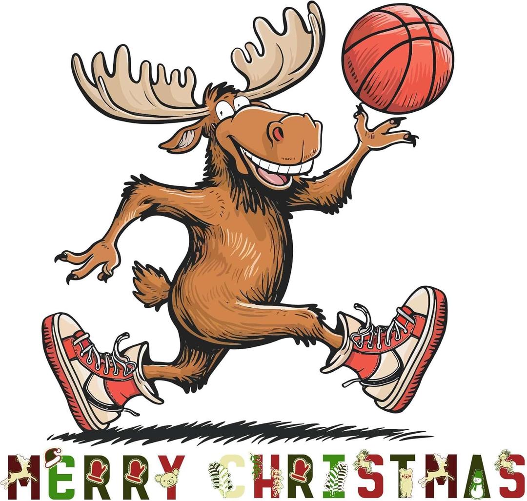 Dad Merry Christmas Beautiful Quote Wall Decal Decoration Moose Playing Basketball Christmas Season Holidays Holiday Gift Easily Removable - Size: 20 in(W) x 18 in(H)