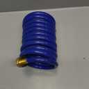 Lightweight Coiled Water Hose: 10ft Curly Hose with 3/4 inch GHT Brass Connectors - 1/2 inch Diameter for Patio Balcony RV Short Range Watering (Blue)