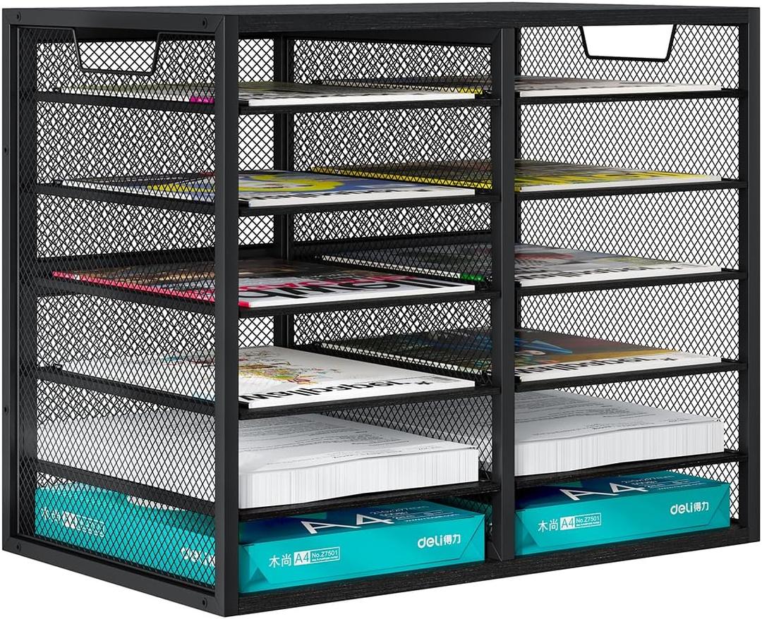 PAG Desktop Mail Sorter Industrial Countertop Heavy Duty Literature Organizer Bill Paper Holder Rack Student Mailbox for Classroom 12 Compartments Filing Cabinet for Office Home School, Black