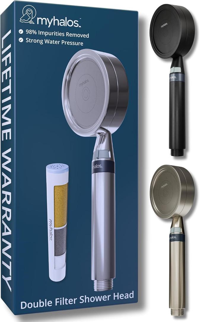 MyHalos Handheld Filtered Shower Head with Handheld Handle - High Pressure Shower Heads With Filter To Reduce Chlorine & Soften Water - Easy to Install Detachable Filtered Shower Head For Hard Water