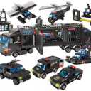 1102 Pieces City Police Station Building Kit, SWAT Mobile Command Center Truck Building Toy with Police Car, Helicopter, Patrol Boat, Best Learning and Roleplay Swat Toy Gift for Boys and Girls