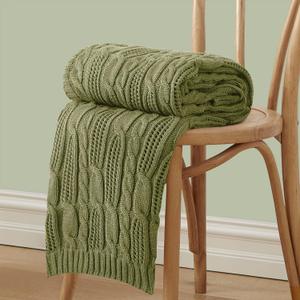 Aormenzy Cable Knit Throw Blankets 30 x 40 Inches, Soft Cozy and Lightweight Knitted Blanket, Machine Washable 100 Percent Acrylic Blanket, Decorative Throw Blanket for Couch Sofa Bed, Olive Green