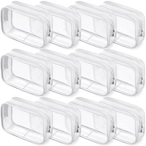 Weewooday 12 Pieces Clear Makeup Bags Cosmetic Storage Bags PVC Zipper Pouches Travel Waterproof Makeup Plastic Case for Women Organizing Toiletries Traveling (Small, White Side Frosting)