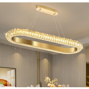 32'' Oval Ring Crystal Chandelier Modern LED Dimmable Ring Pendant Light Chandelier for Dining Room Living Room Gold