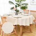 Faux Linen Oval Tablecloth Farmhouse Water Resistant Neutral Table Cloth Washable Table Cover for Indoor Outdoor Home Kitchen Dinning Room Banquet 60 x 102 Inch