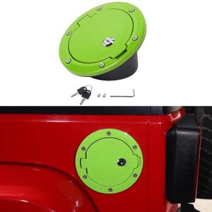 for JK Locking Fuel Filler Door Gas Tank Cap Cover, Aluminum Fuel Door Exterior Accessories for 2007-2018 Jeep Wrangler JK & Unlimited Sport Rubicon Sahara 2/4 Door(Green)