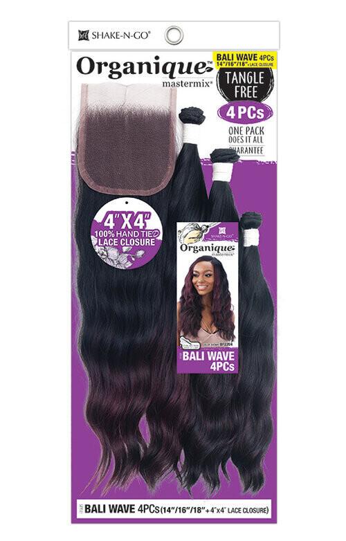 Shake N Go Organique Mastermix Bali Wave 18"/20"/22" + 4" x 4" Closure 4pcs Color: 2