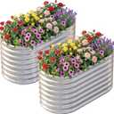 AHEONLAR 2 Pack 4×2×2ft Galvanized Raised Garden Bed Outdoor,Oval Sturdy and Durable Planter Boxes for Vegetables, Fruits, Flowers and Plants, Easy Assembly, Silver