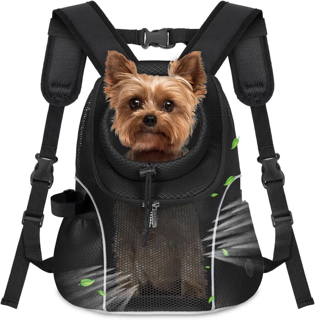 WOYYHO Pet Dog Carrier Backpack Small Dog Front Backpack Ventilated Mesh Dog Travel Backpack with Safety Belt for Travel Hiking Cycling Outdoor Use (S (2-4.5 lbs), Black)