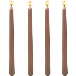 Brown Tall Taper Candles 4 inch Unscented Smokeless Long Tall Tapered Candle for Candlesticks Sticks Wedding Advent Home Decor Dinner Christmas，Set of 4