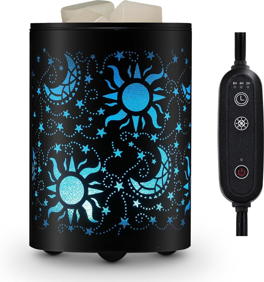 Enaroma Stella Electric Wax Melt Warmer with Timer, 7-Color LED Glitter Night Light & Essential Oil Diffuser – Flameless Scented Wax Melter for Home, Office, and Holiday Decor