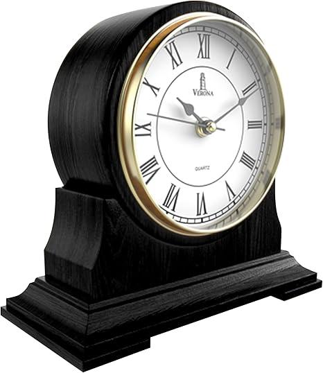 Mantel Clock for Living Room - Decorative Wood Mantle Clock Battery Operated - Silent Wooden Mantle Clock for Living Room Decor Above Fireplace Mantel, Office, Table, Shelf & Home Decor Gift 9x8.5, Black