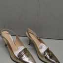 SAMMITOP Women's Sling back High Heel Pumps 3.5" Stiletto Pointed Toe Beaded Pumps Slip On Loafers Heels Elegant Dress Shoes (9, Gold)