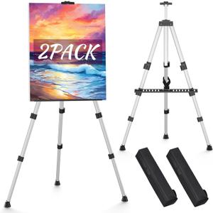 Portable Art Painting Easel Stands - Adjustable Display Artist Tripod Metal Easels with Bags for Table-Top/Floor Painting, Height from 17 to 66 inches, Sturdy for Drawing, Displaying - Silver