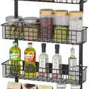 4 Tier Magnetic Spice Rack | Strongly Magnetic Spice Shelf with Utility Hooks | Refrigerator Spice Storage | Kitchen Storage Rack for Placing Seasoning Bottles, Plastic Wraps or Garbage Bags (Black)