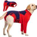 2IN1 Dog Recovery Suit with Sleeve to Prevent Licking, Easy Potty Diaper Design Surgical Suits for Large Dogs, Soft & Breathable Cone Alternative, Spay/Neuter Onesie for Female Male Dog/Cat, Red, 2XL