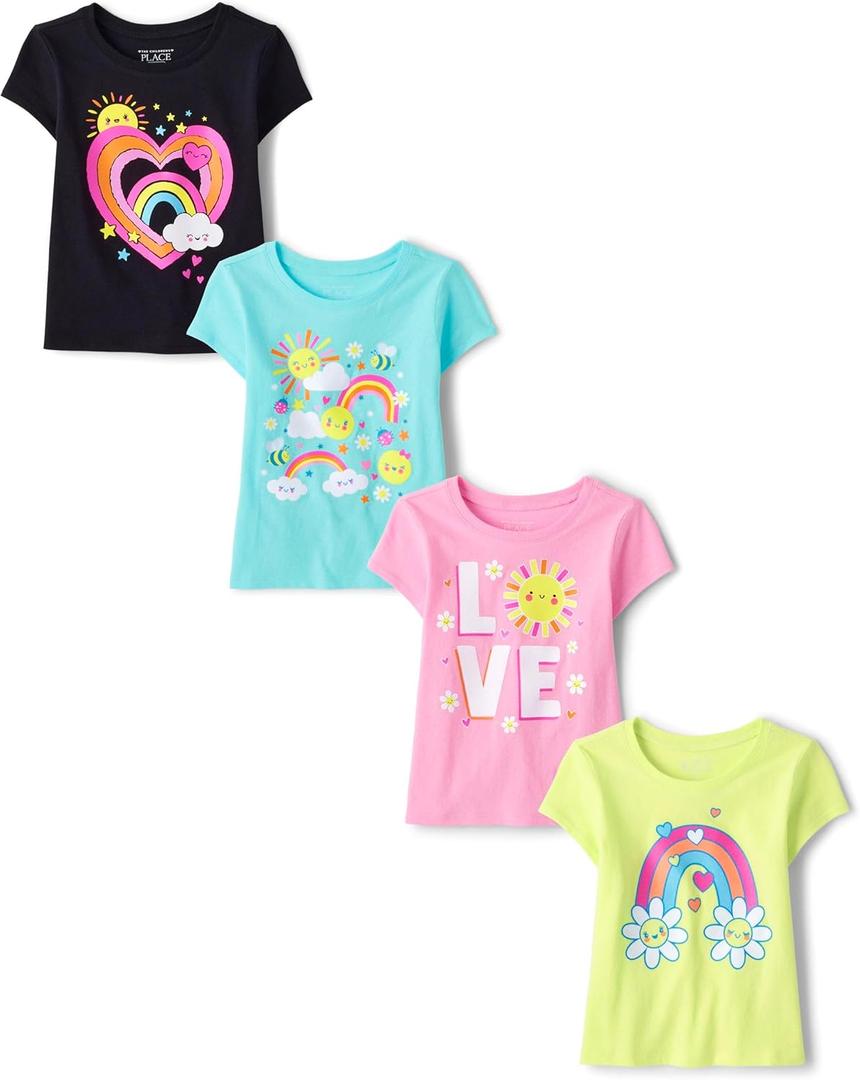 The Children's Place Baby Girls' and Toddler Unicorns,Butterflies,Trends Short Sleeve Graphic T-Shirts,4 Pack