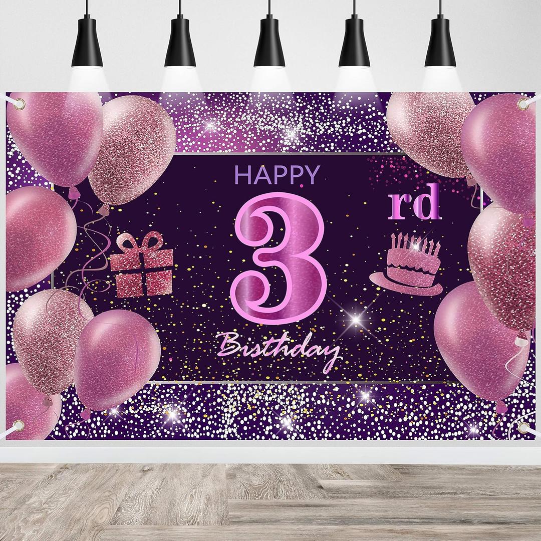 3rd Birthday Decorations for Girls IMISI Happy Birthday Banner Pink Decorations for A Party Birthday Backdrop for Women