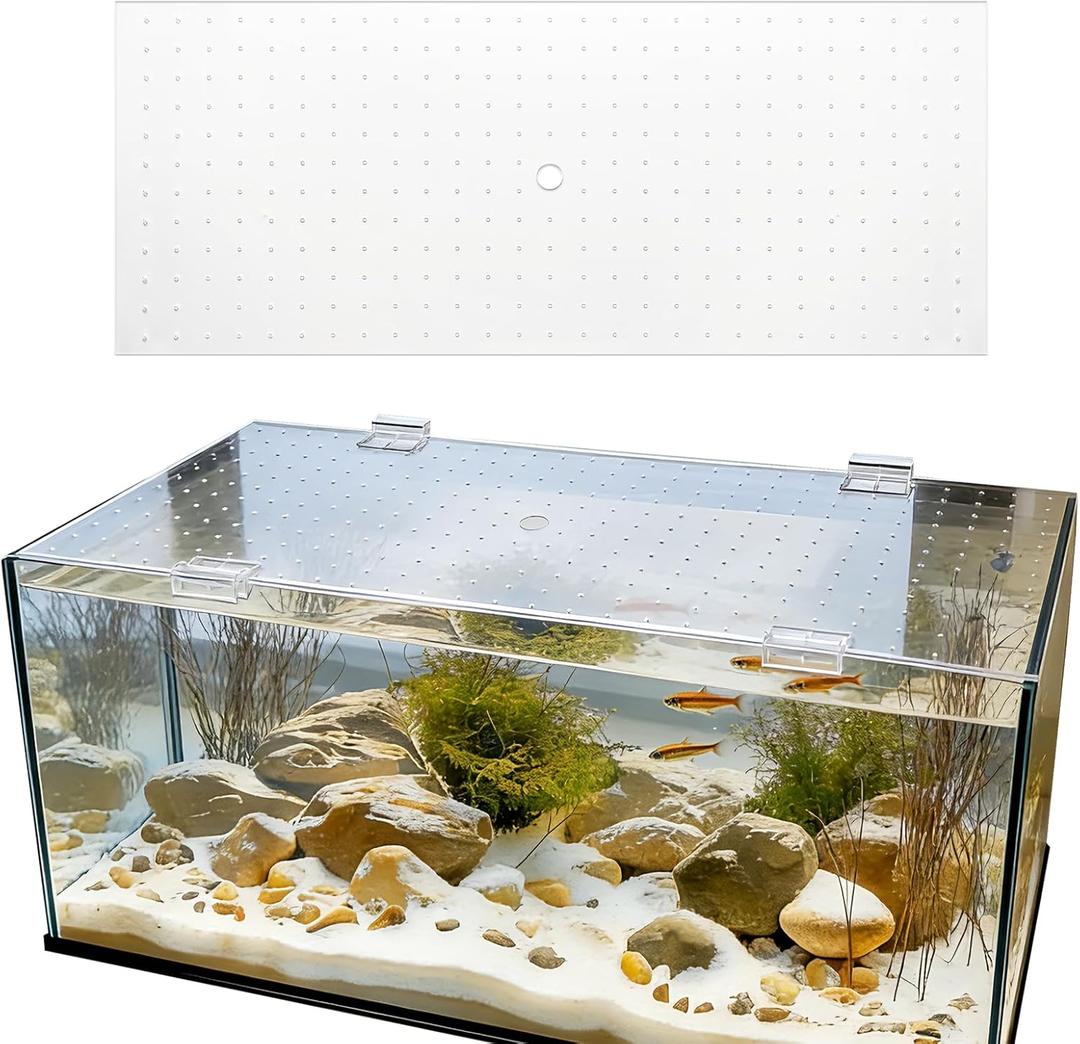 2 Pack Aquarium Acrylic Fish Tank Lid Cover for 20/29/37 Gallon, 29 x 12 Inch Cuttable Acrylic Canopy Top, Anti-Jump Mesh Net with Clips