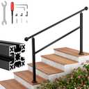 4 Steps Handrails for Outdoor Steps, Heavy Duty Stair Railing, No Rust Aluminum Hand Porch Railing kit, Adjustable Staircase Handrail for 3 to 4 Steps, Sturdy Hand Rails for Outdoor Concrete Steps