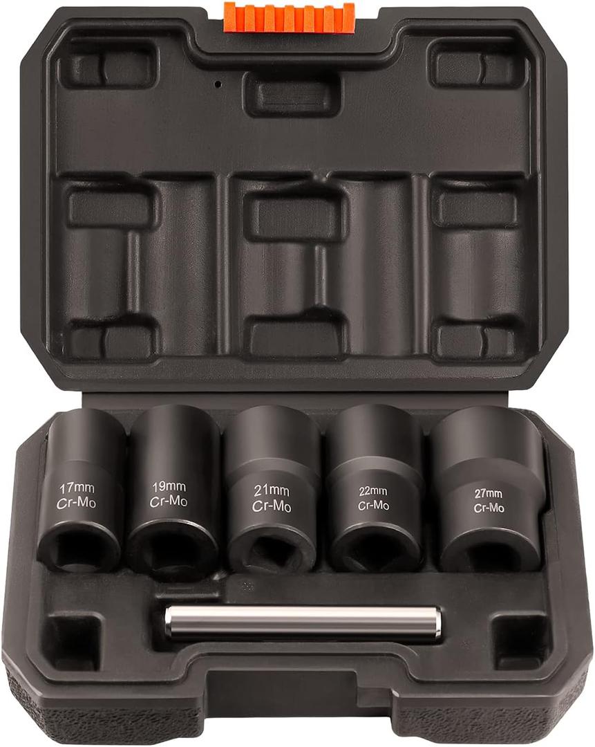 THINKWORK 1/2 Inch Drive Lug Nut Removal Tool, 6 Pieces Wheel Lock Removal Kit, Lug Nut Remover for Stripped, Rounded, Damaged, Frozen, Rusted Bolts