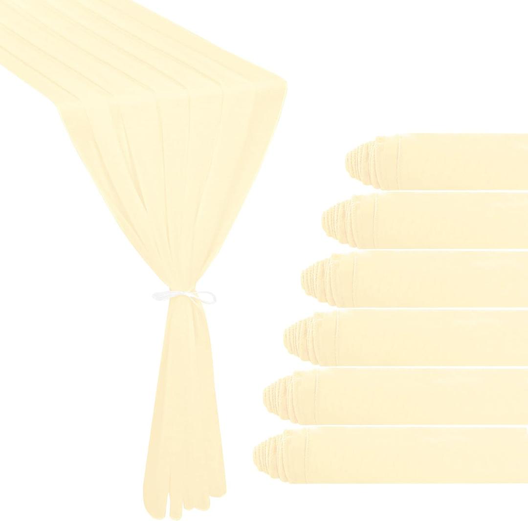 6 Pack 10Ft Beige Chiffon Table Runner 29x120 Inches Sheer Fabric Table Runner Romantic Wedding Runner for Bridal Baby Shower Birthday Party Cake Table DecorBeige