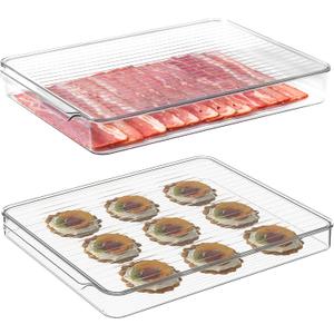 vacane Stackable Freezer Organizer, Flat Produce Saver Sliced Cheese Container with Lids, Freezer Storage Containers Food Storage Tray for Fruits, Vegetables, Meat
