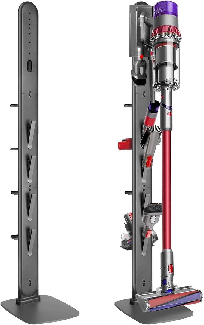 Haturi Premium Vacuum Stand for Dyson Gen5 V15 V12 V11 V10 V8 V7 V6, Metal Attachment Holder with 4 Hooks & 4 Shelves, Hidden Cord Design, Space-Saving Storage Organizer for Dyson Cordless Vacuums
