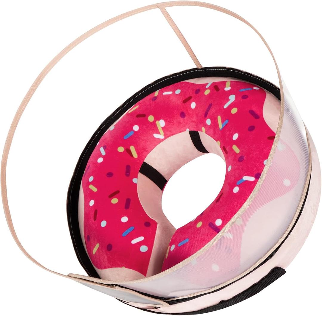 Inflatable Dog Cone Collar with Detachable Enhanced Anti-Licking Shield, Soft Neck Donut Collar for Dogs After Surgery, Adjustable Dog Cone Alternative for Large Medium Small Dogs & Cats (LNeck 14"-18", Pink)