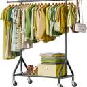 Clothes Rack Load 450 LBS, Heavy Duty Garment Rack, Standing Rolling Metal Hanging Clothes with Sturdy Wheels & Shelves, Black