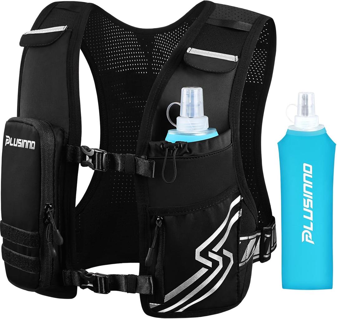 Running Vest for Women Men, Running Hydration Vest with 500ml Soft Flask & Touch-Screen Phone Pocket, Reflective Lightweight Hydration Backpack for Hiking with Adjustable Chest Waist Straps (Medium-Large (Chest 33"-45"))