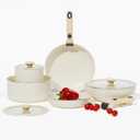 COOKER KING Pots and Pans Set Non Stick, Ceramic Cookware Set, Induction Pans Set with Removable Handle, RV Cookware Set with Detachable handle, Stackable Space Saving Pots Set, Oven/Fridge Safe