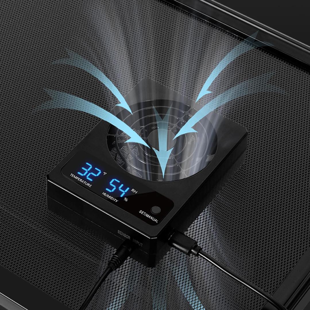 Reptile Terrarium Thermometer Hygrometer with Dehumidifier Ventilation Fan for Pet Rearing Box Reptile Tank LED Digital Thermometer and Humidity Gauge for Snake Bearded Dragon Gecko