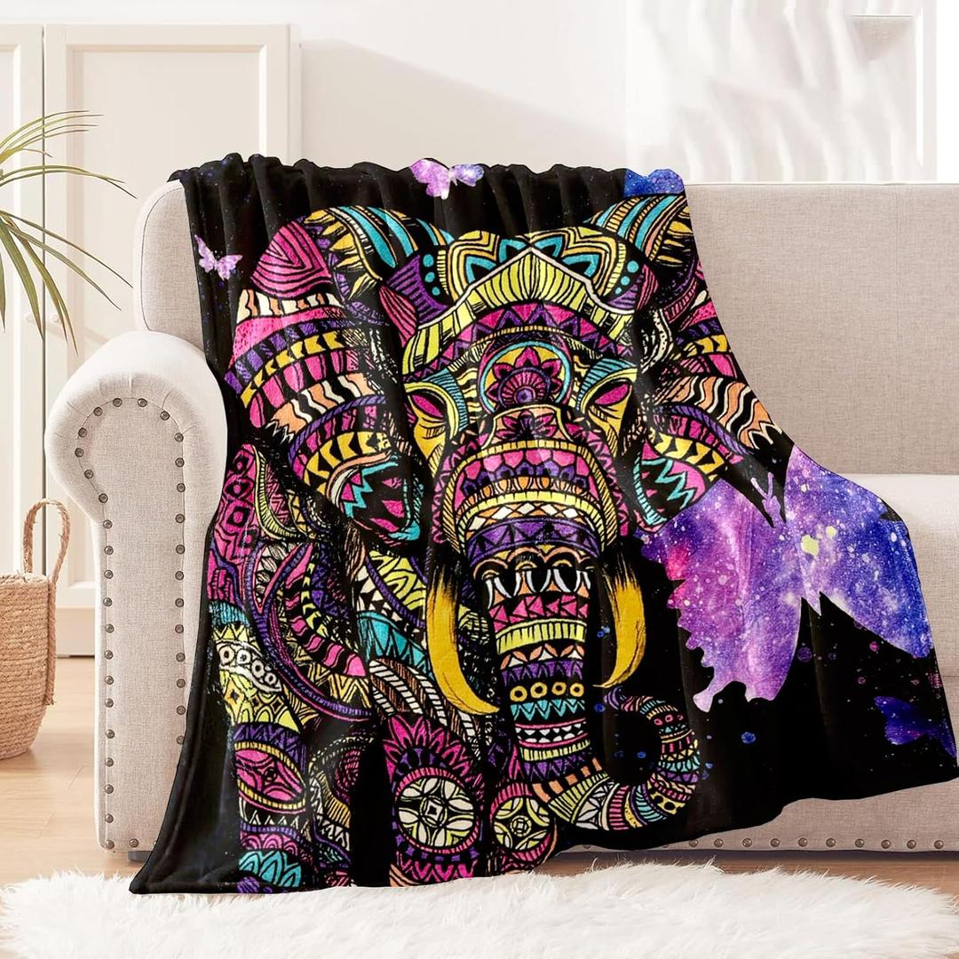 Vencede Elephant Blanket Adult Elephant Throw Blankets for Women Elephant Gifts for Women Girls Baby Kids Soft Elephant Blankets Fuzzy Elephant Blanket Used for Sofa, Couch Chair, Bed60"x80"