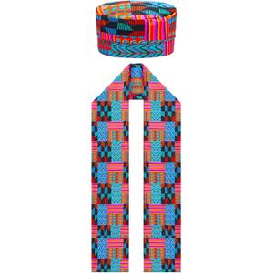 Geyoga 2 Pcs African Kente Pattern Kufi Hat Kente Kufi Hat Men and African Print Shawl for Emancipation Day Black History Choir Dance Men Women